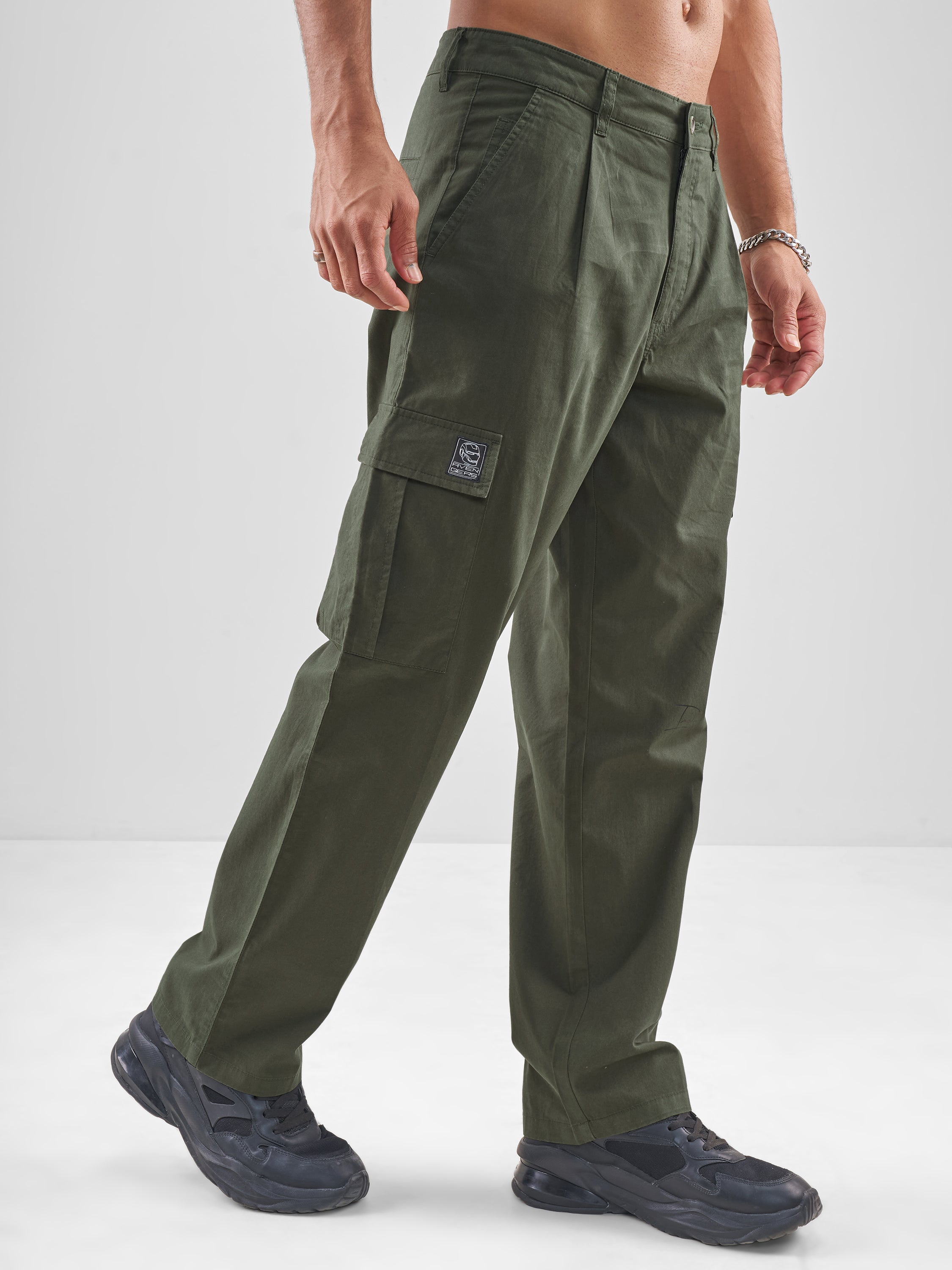Marvel By Highlander Men Olive Iron Man Straight Fit Solid Cargos - Olive - Image 6