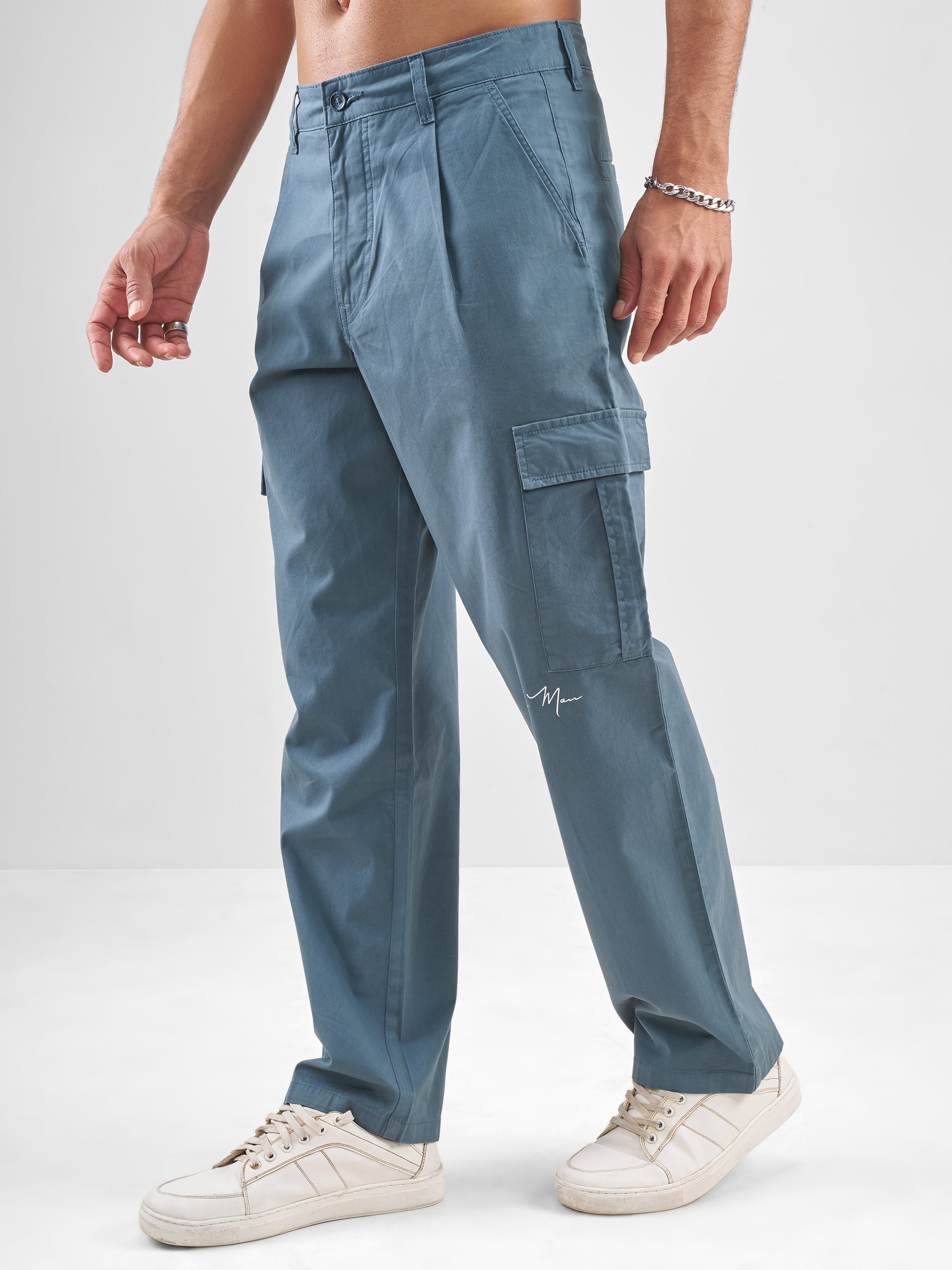 Marvel By Highlander Men Blue Iron Man Straight Fit Solid Cargos - Blue - Image 4
