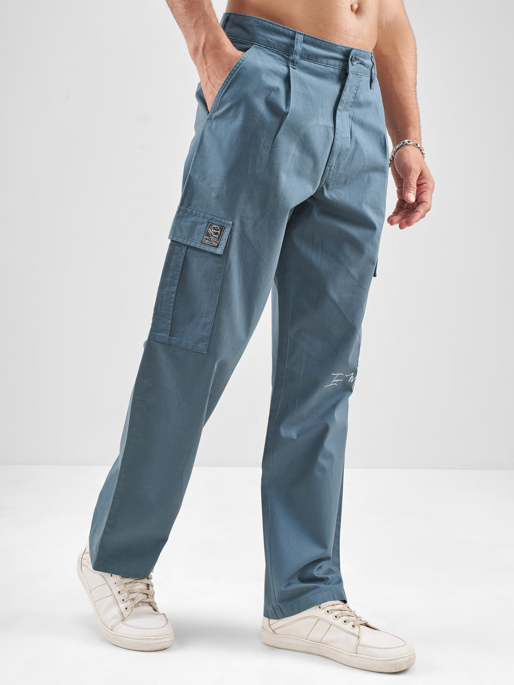 Marvel By Highlander Men Blue Iron Man Straight Fit Solid Cargos - Blue - Image 6