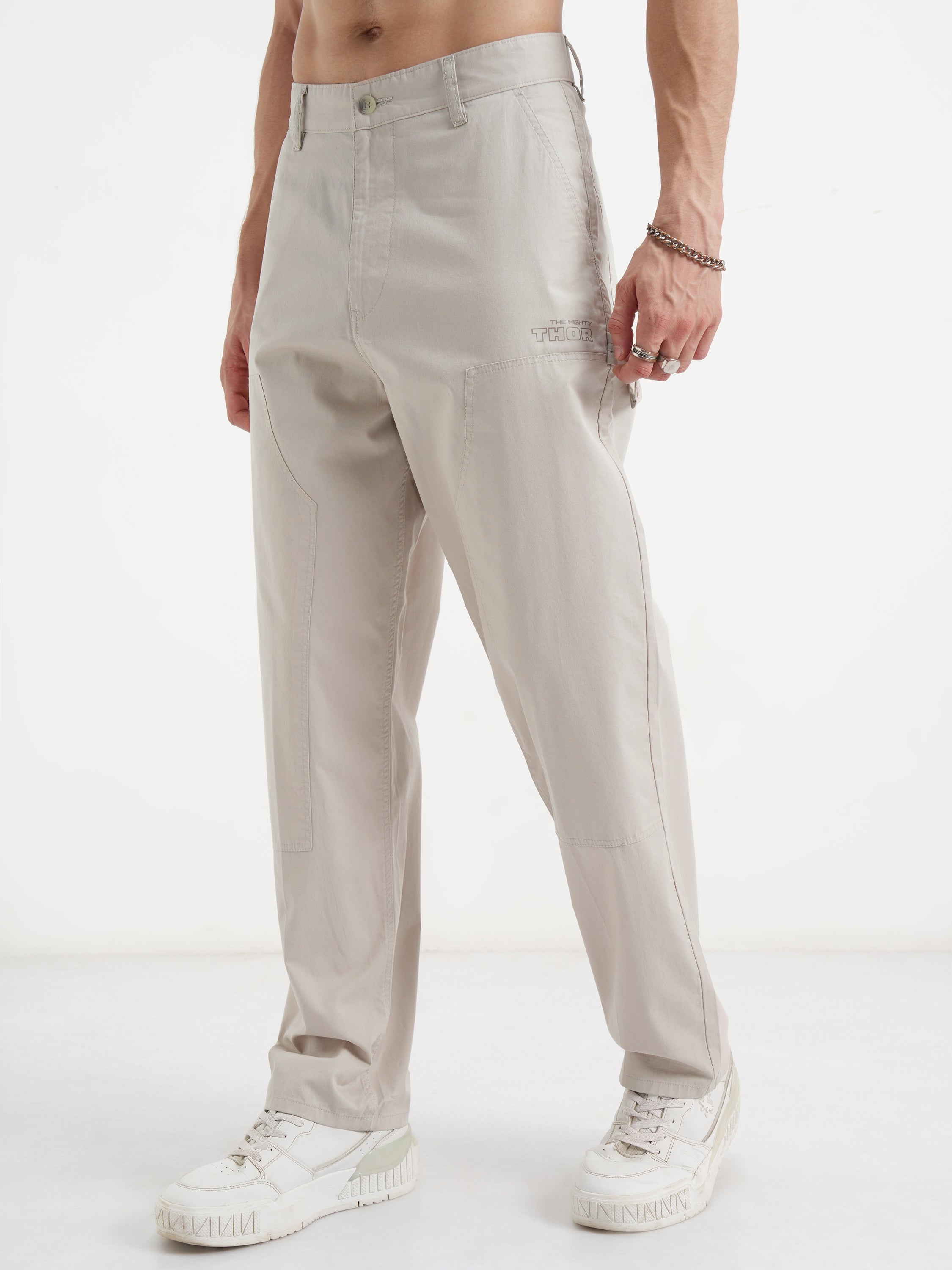 Marvel By Highlander Men Beige Thor Loose Fit Solid Regular Trouser - Beige - Image 4