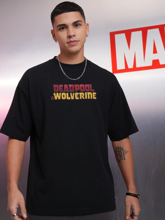 Marvel By Highlander Men Black Wolverine Printed Round Neck Oversized Fit T-Shirt - Black - Image 3