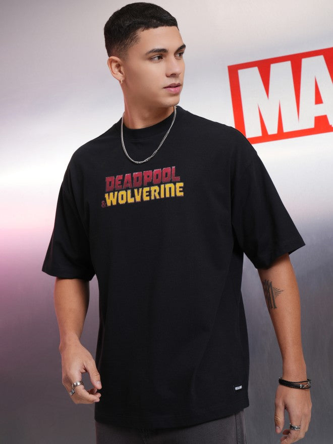 Marvel By Highlander Men Black Wolverine Printed Round Neck Oversized Fit T-Shirt - Black - Image 4