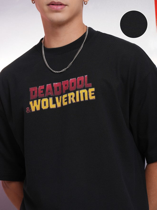 Marvel By Highlander Men Black Wolverine Printed Round Neck Oversized Fit T-Shirt - Black - Image 5