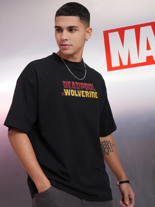 Marvel By Highlander Men Black Wolverine Printed Round Neck Oversized Fit T-Shirt - Black - Image 6