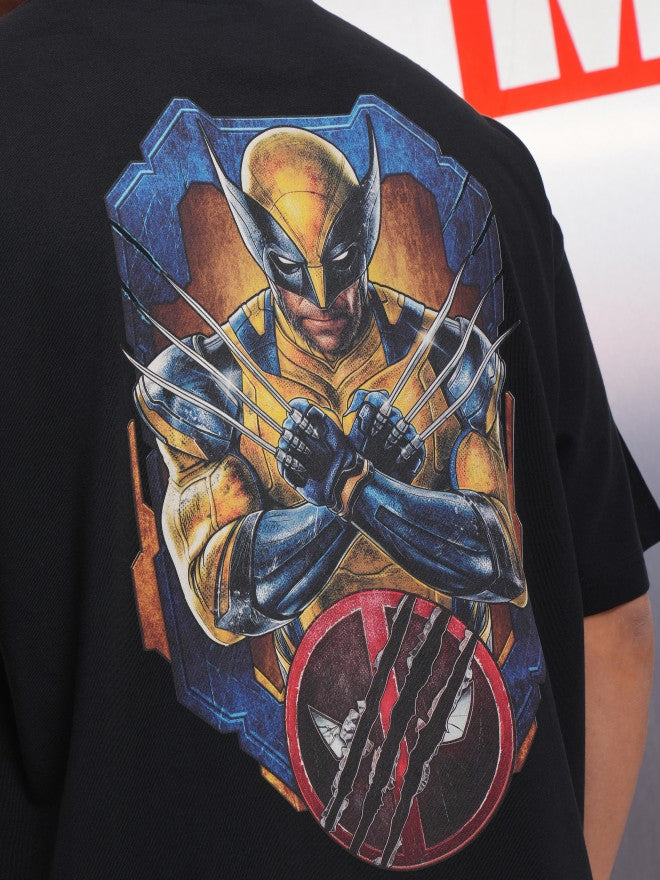 Marvel By Highlander Men Black Wolverine Printed Round Neck Oversized Fit T-Shirt - Black - Image 7