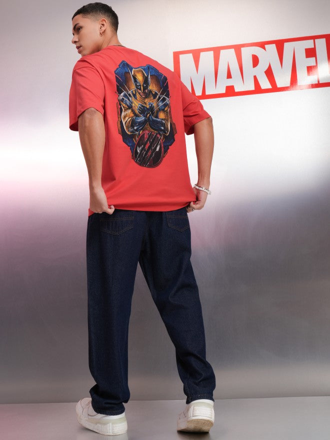 Marvel By Highlander Men Red Wolverine Printed Round Neck Oversized Fit T-Shirt - Red - Image 2