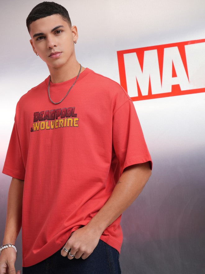 Marvel By Highlander Men Red Wolverine Printed Round Neck Oversized Fit T-Shirt - Red - Image 4
