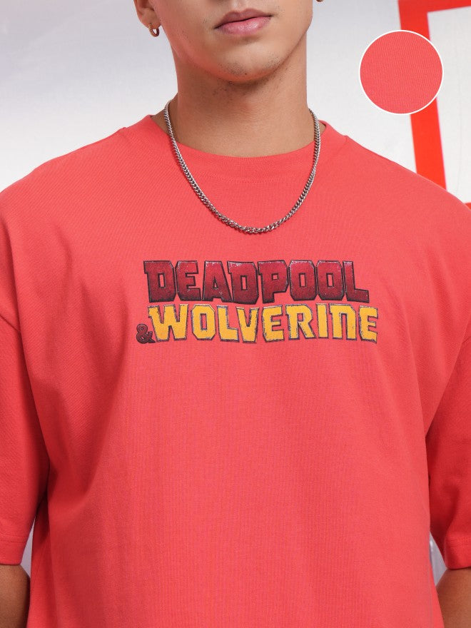 Marvel By Highlander Men Red Wolverine Printed Round Neck Oversized Fit T-Shirt - Red - Image 5