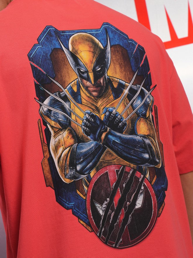 Marvel By Highlander Men Red Wolverine Printed Round Neck Oversized Fit T-Shirt - Red - Image 7