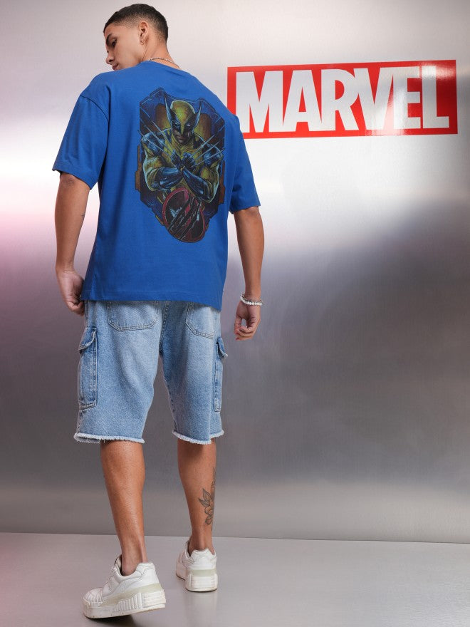 Marvel By Highlander Men Blue Wolverine Printed Round Neck Oversized Fit T-Shirt - Blue - Image 2
