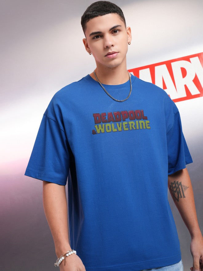Marvel By Highlander Men Blue Wolverine Printed Round Neck Oversized Fit T-Shirt - Blue - Image 3