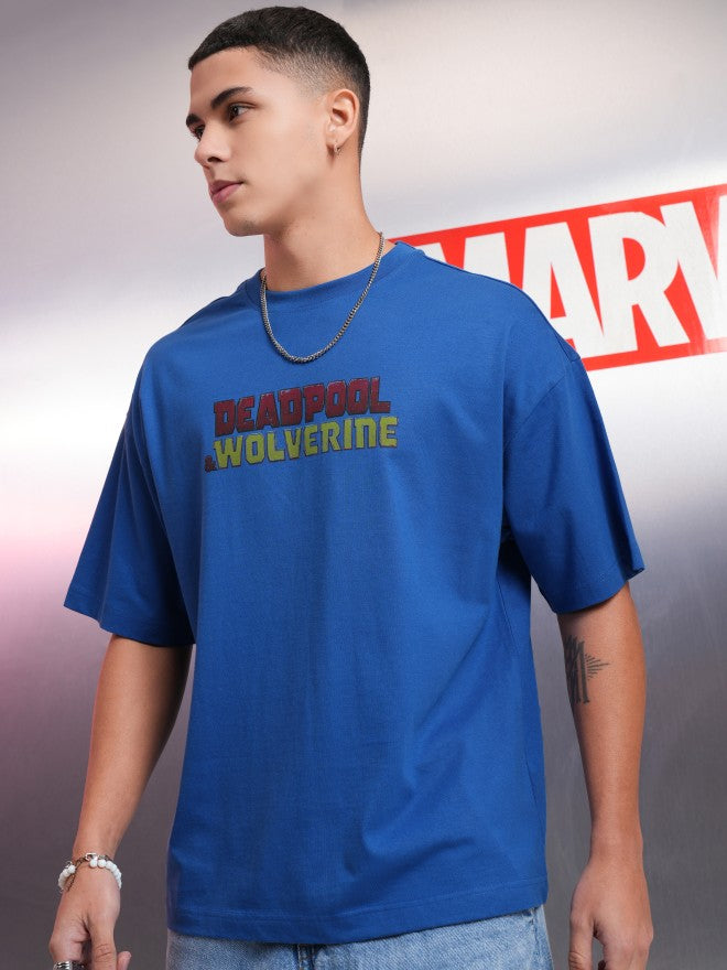 Marvel By Highlander Men Blue Wolverine Printed Round Neck Oversized Fit T-Shirt - Blue - Image 4