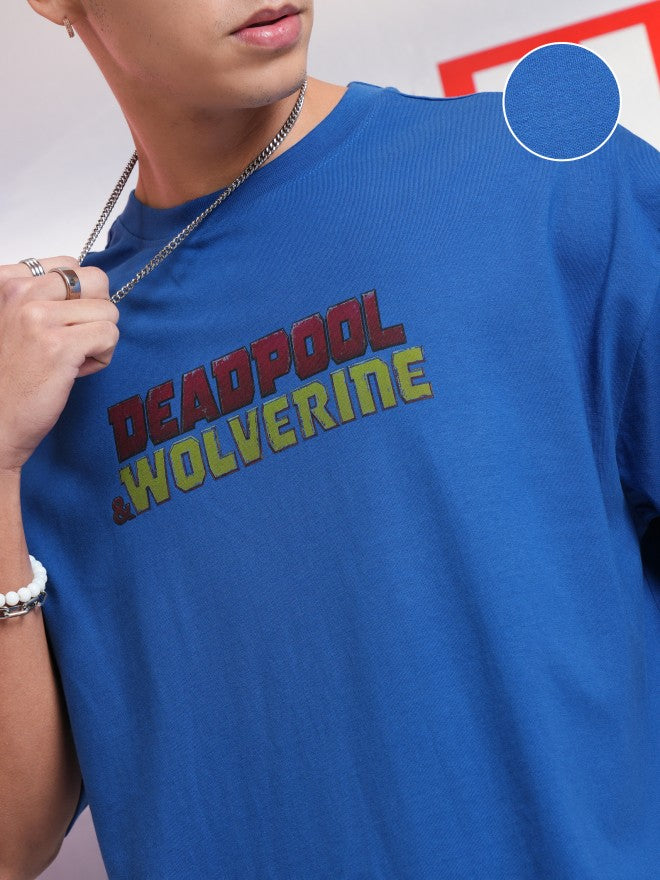 Marvel By Highlander Men Blue Wolverine Printed Round Neck Oversized Fit T-Shirt - Blue - Image 5