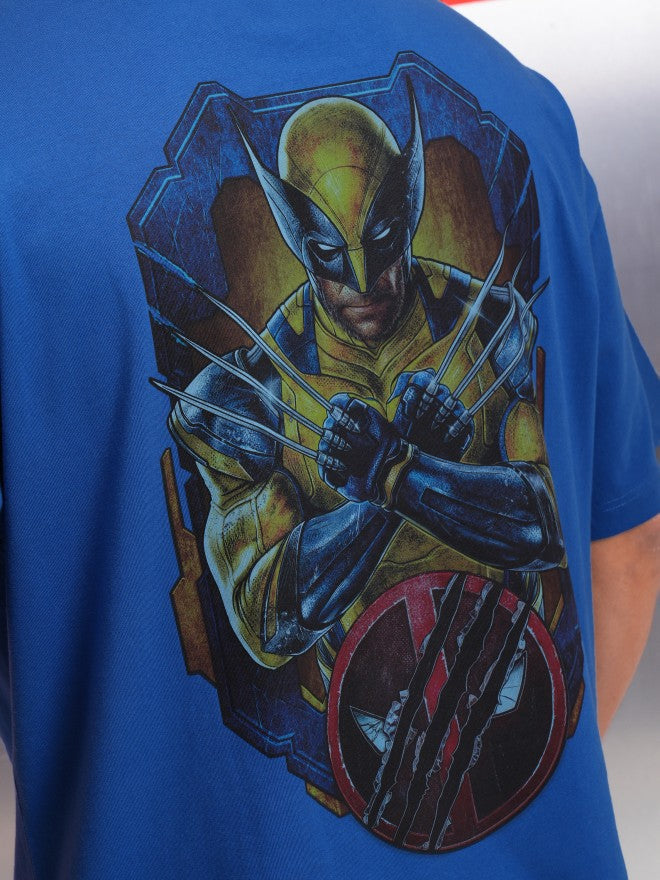 Marvel By Highlander Men Blue Wolverine Printed Round Neck Oversized Fit T-Shirt - Blue - Image 7
