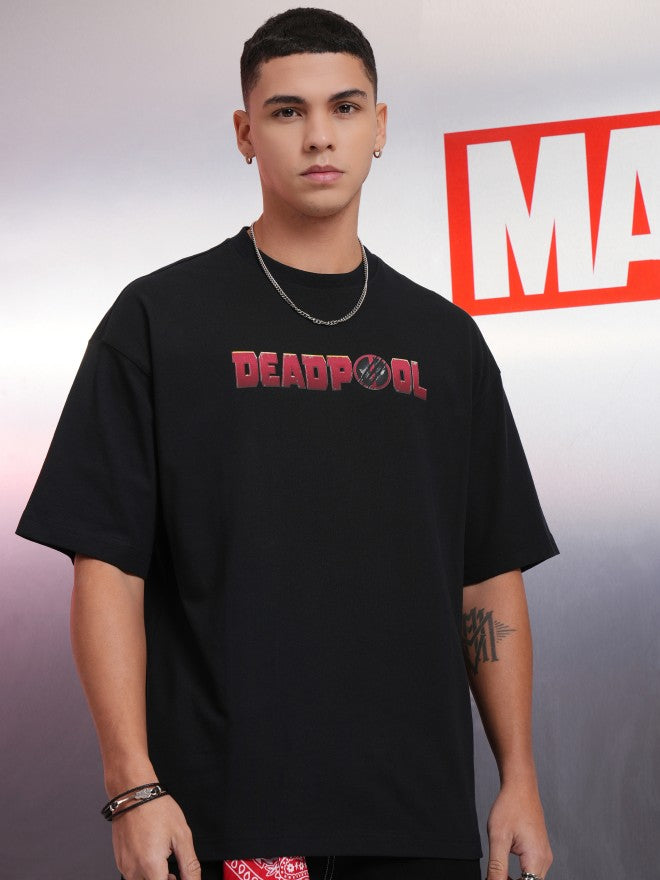 Marvel By Highlander Men Black Deadpool And Wolverine Printed Round Neck Oversized Fit T-Shirt - Black - Image 3