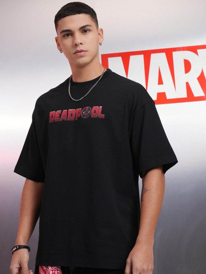Marvel By Highlander Men Black Deadpool And Wolverine Printed Round Neck Oversized Fit T-Shirt - Black - Image 4