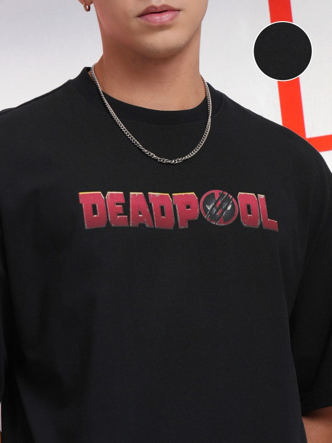 Marvel By Highlander Men Black Deadpool And Wolverine Printed Round Neck Oversized Fit T-Shirt - Black - Image 5