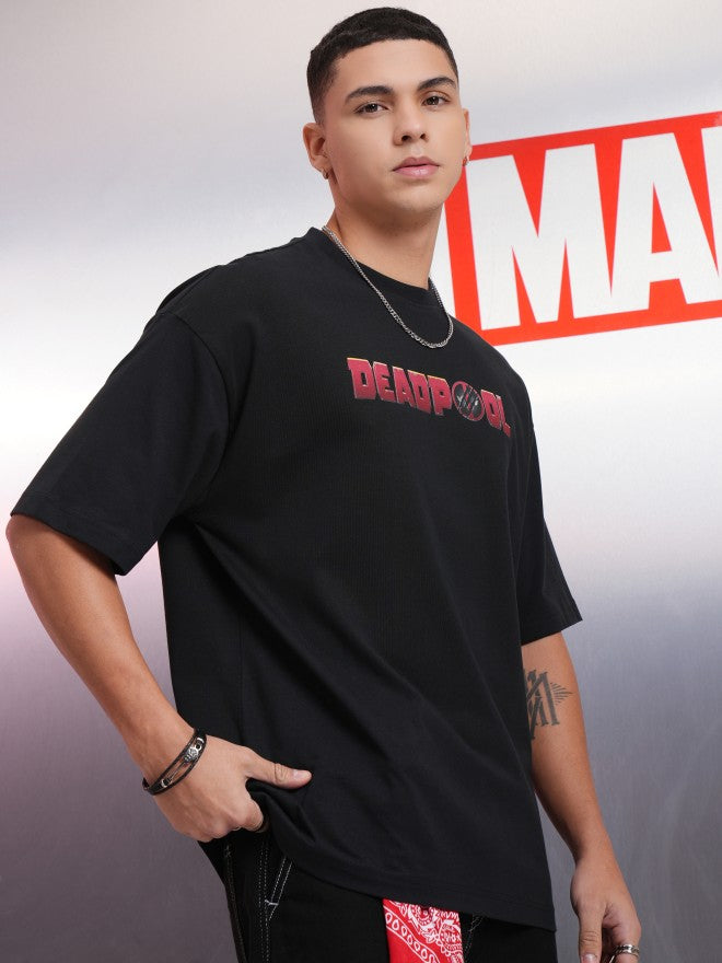 Marvel By Highlander Men Black Deadpool And Wolverine Printed Round Neck Oversized Fit T-Shirt - Black - Image 6