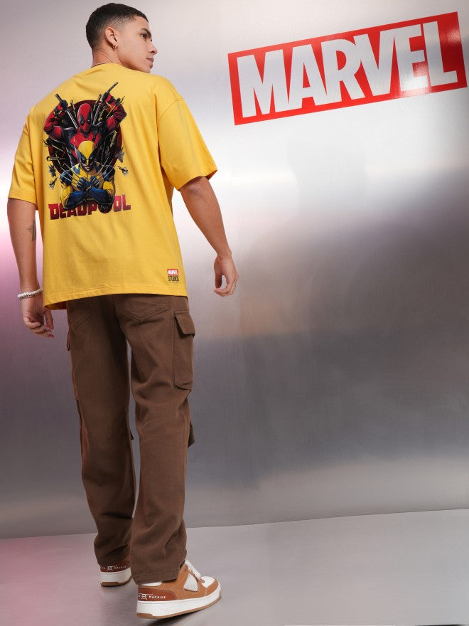 Marvel By Highlander Men Yellow Deadpool And Wolverine Printed Round Neck Oversized Fit T-Shirt - Yellow - Image 2