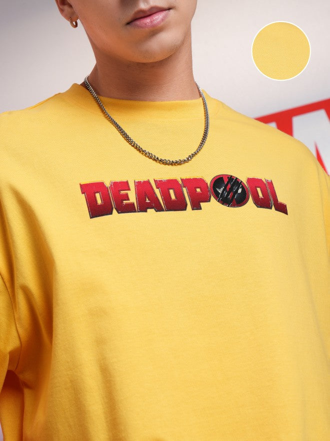 Marvel By Highlander Men Yellow Deadpool And Wolverine Printed Round Neck Oversized Fit T-Shirt - Yellow - Image 5