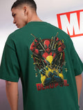 Marvel By Highlander Men Green Deadpool And Wolverine Printed Round Neck Oversized Fit T-Shirt - Green - Image 1