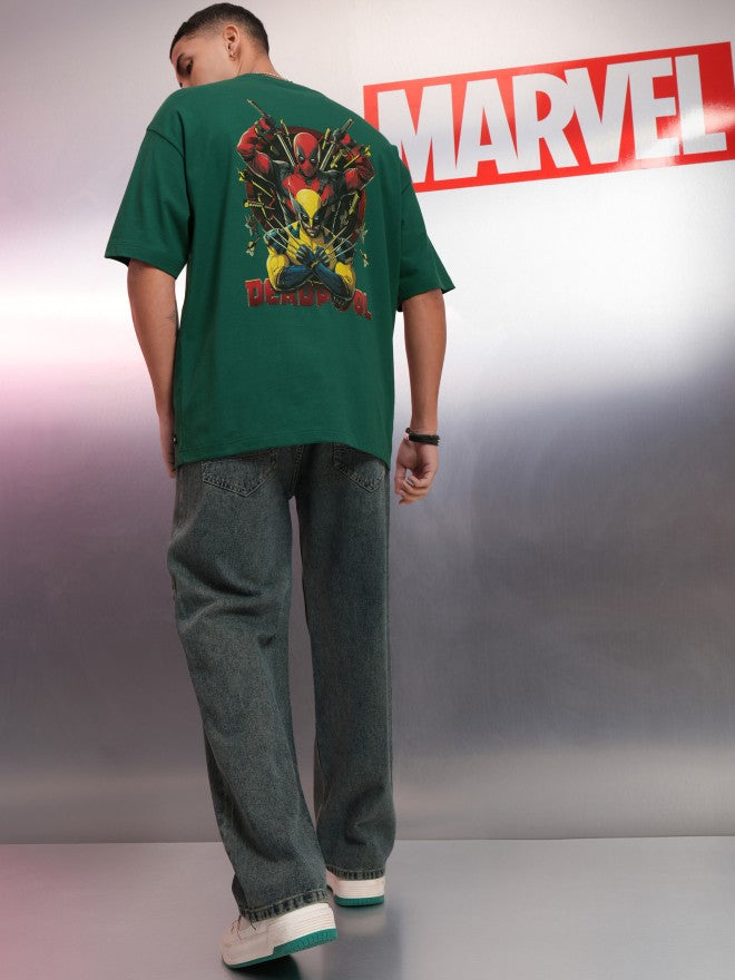 Marvel By Highlander Men Green Deadpool And Wolverine Printed Round Neck Oversized Fit T-Shirt - Green - Image 2