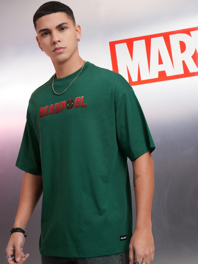 Marvel By Highlander Men Green Deadpool And Wolverine Printed Round Neck Oversized Fit T-Shirt - Green - Image 4