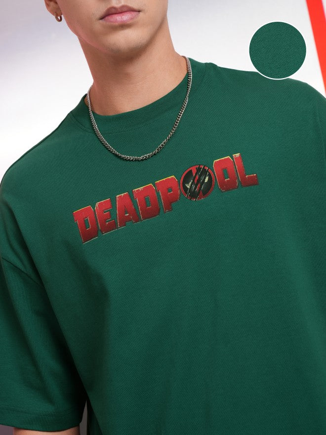 Marvel By Highlander Men Green Deadpool And Wolverine Printed Round Neck Oversized Fit T-Shirt - Green - Image 5