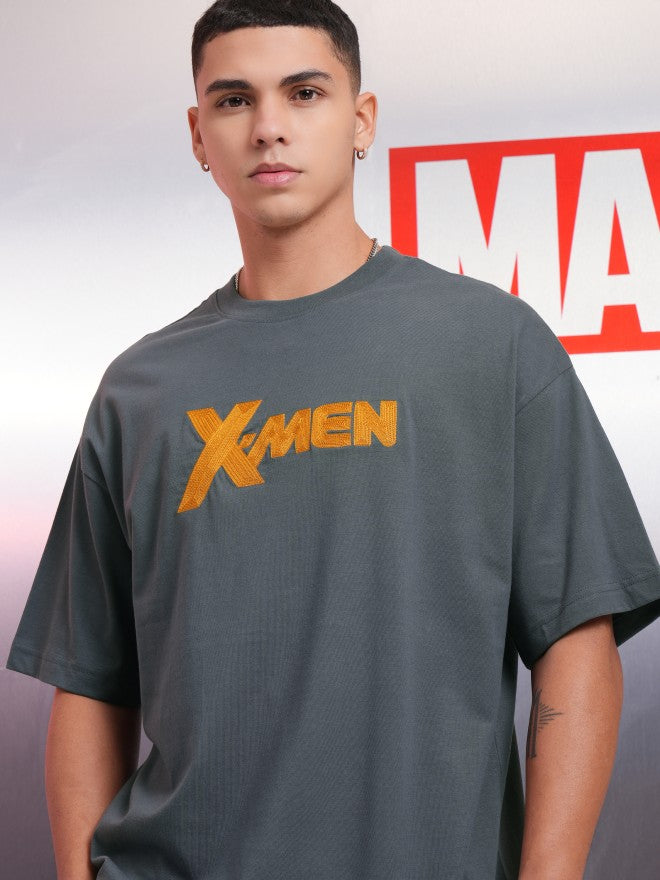Marvel By Highlander Men Grey X-Men Printed Round Neck Oversized Fit T-Shirt - Grey - Image 1