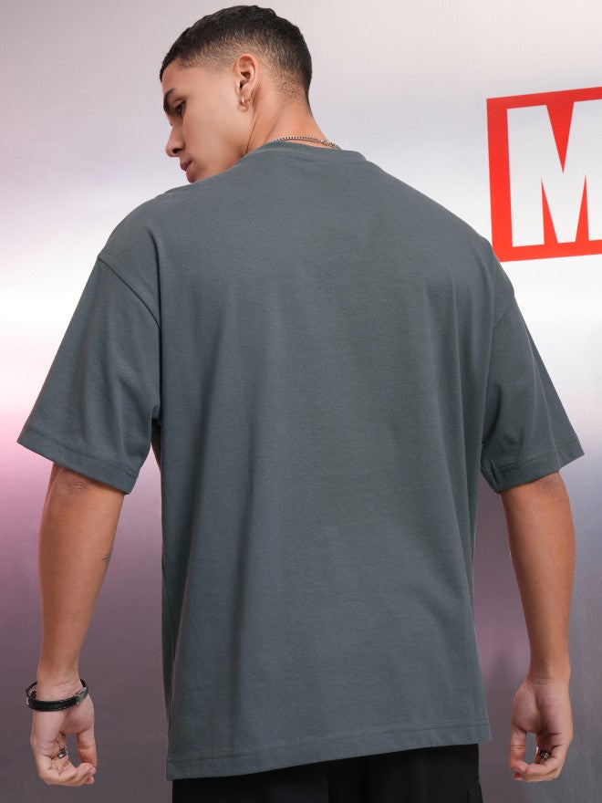 Marvel By Highlander Men Grey X-Men Printed Round Neck Oversized Fit T-Shirt - Grey - Image 3