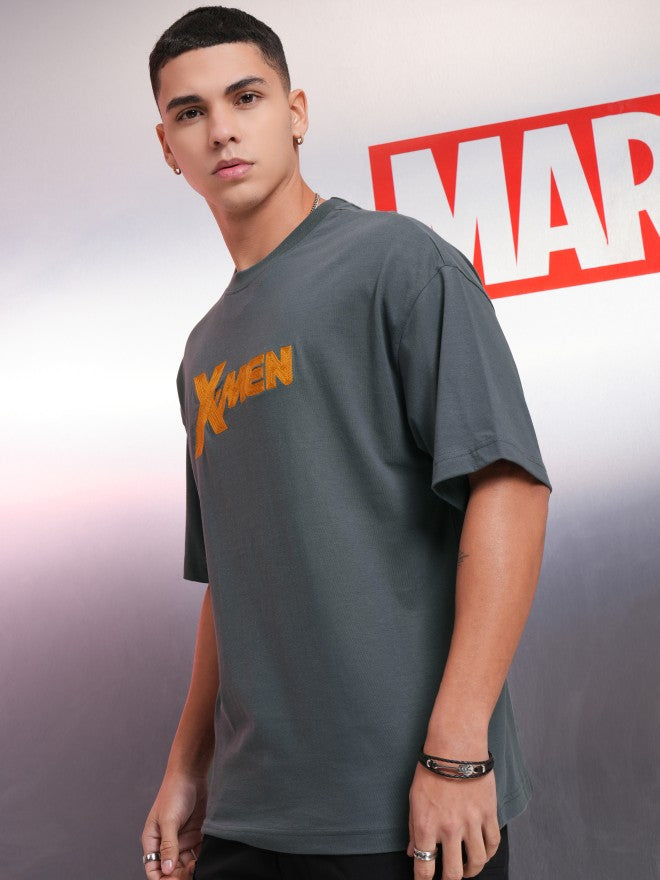 Marvel By Highlander Men Grey X-Men Printed Round Neck Oversized Fit T-Shirt - Grey - Image 4