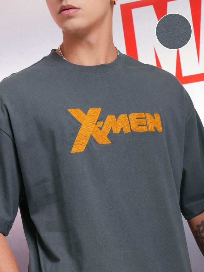 Marvel By Highlander Men Grey X-Men Printed Round Neck Oversized Fit T-Shirt - Grey - Image 5