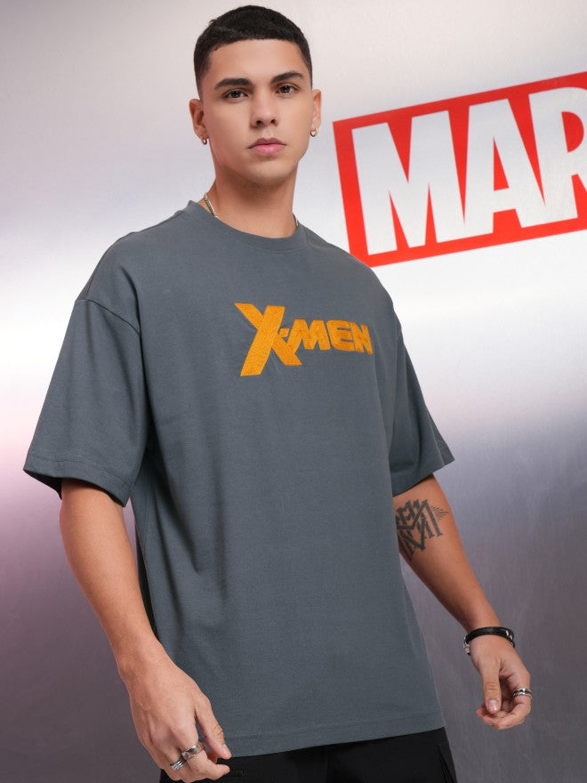 Marvel By Highlander Men Grey X-Men Printed Round Neck Oversized Fit T-Shirt - Grey - Image 6