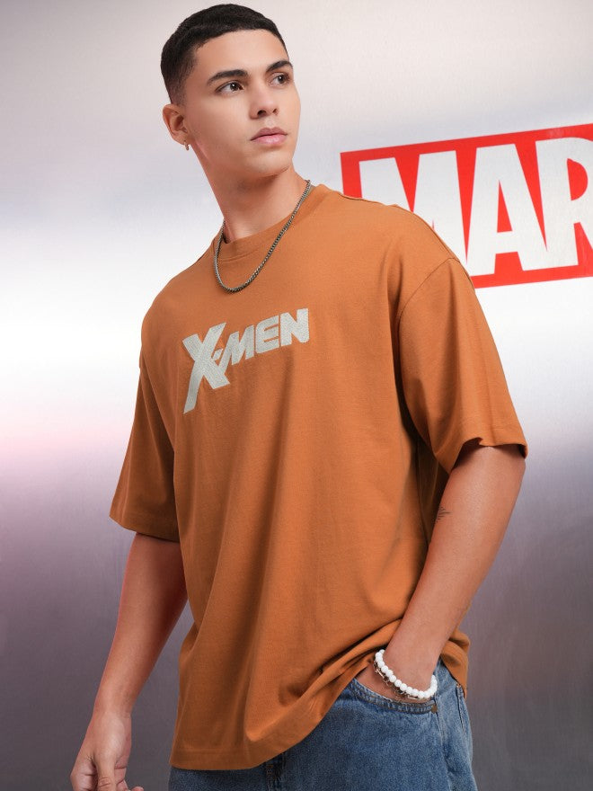 Marvel By Highlander Men Rust X-Men Printed Round Neck Oversized Fit T-Shirt - Rust - Image 4