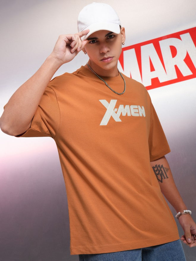 Marvel By Highlander Men Rust X-Men Printed Round Neck Oversized Fit T-Shirt - Rust - Image 6