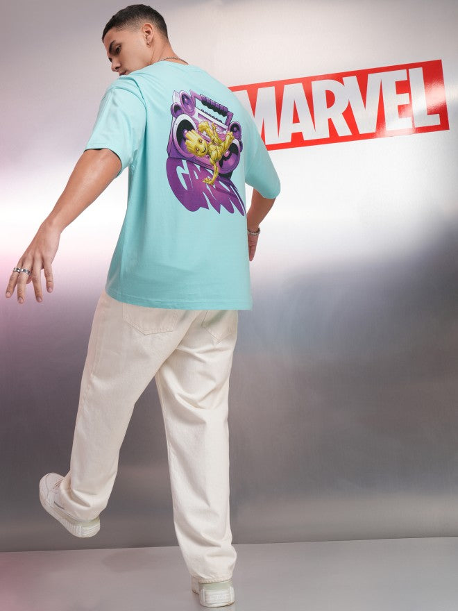 Marvel By Highlander Men Blue Groot Printed Round Neck Oversized Fit T-Shirt - Blue - Image 2