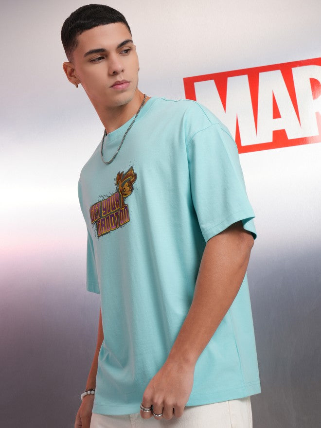 Marvel By Highlander Men Blue Groot Printed Round Neck Oversized Fit T-Shirt - Blue - Image 4