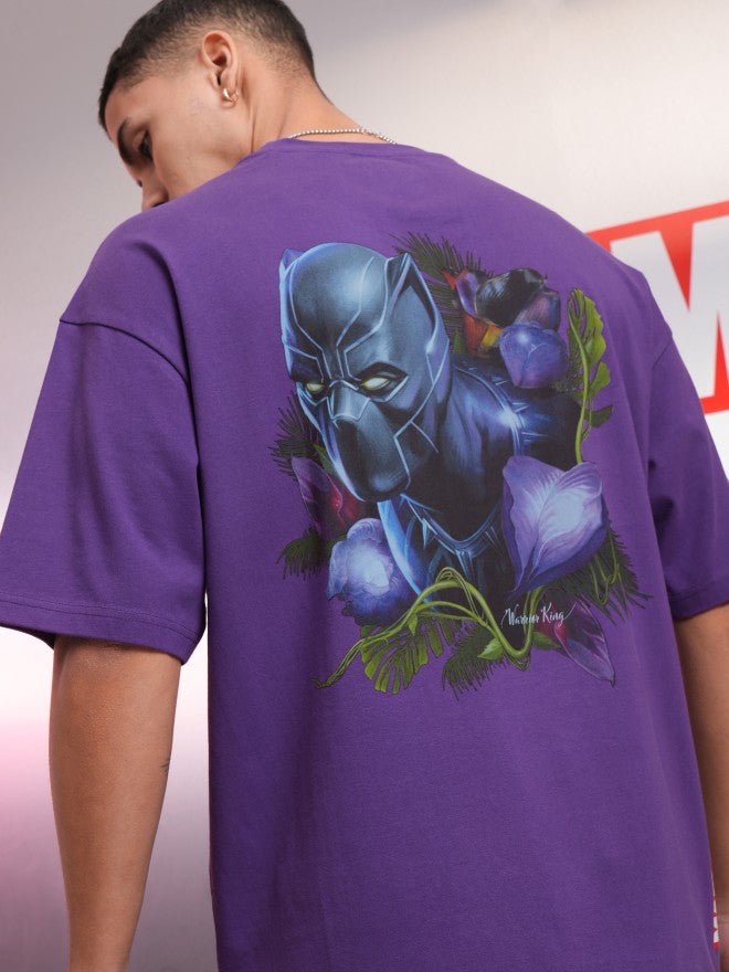 Marvel By Highlander Men Purple Black Panther Printed Round Neck Oversized Fit T-Shirt - Purple - Image 1