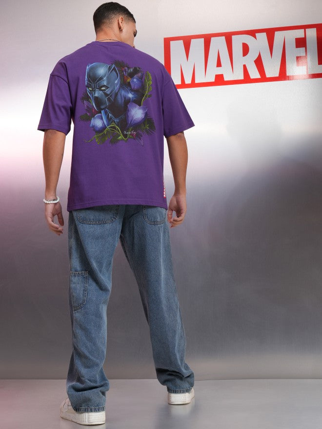 Marvel By Highlander Men Purple Black Panther Printed Round Neck Oversized Fit T-Shirt - Purple - Image 2