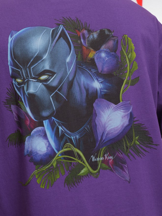 Marvel By Highlander Men Purple Black Panther Printed Round Neck Oversized Fit T-Shirt - Purple - Image 7