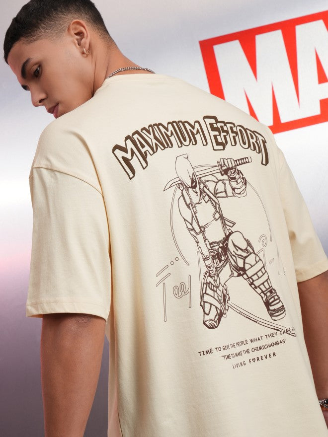 Marvel By Highlander Men Cream Deadpool Printed Round Neck Oversized Fit T-Shirt - Cream - Image 1