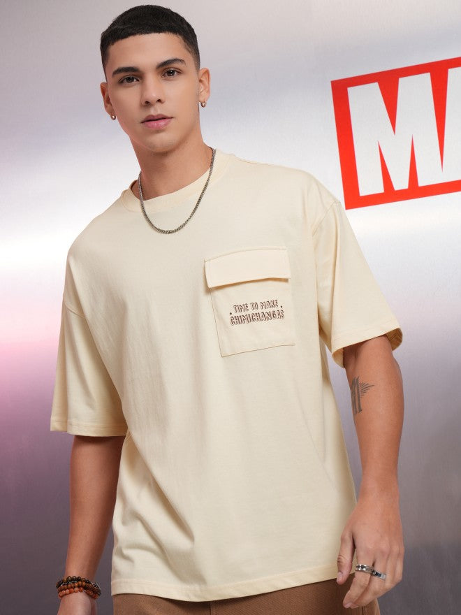 Marvel By Highlander Men Cream Deadpool Printed Round Neck Oversized Fit T-Shirt - Cream - Image 3