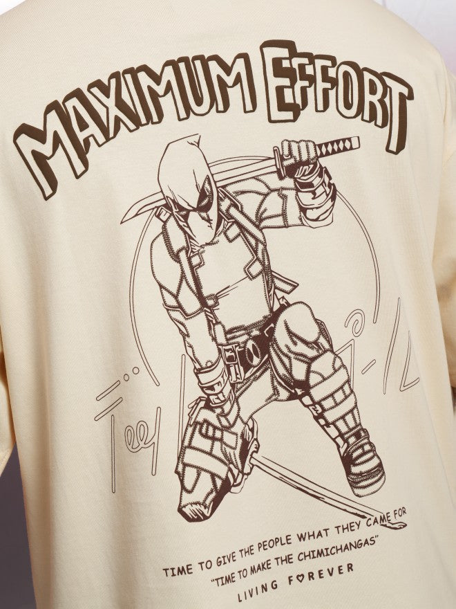 Marvel By Highlander Men Cream Deadpool Printed Round Neck Oversized Fit T-Shirt - Cream - Image 7