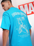 Marvel By Highlander Men Blue Deadpool Printed Round Neck Oversized Fit T-Shirt - Blue - Image 1