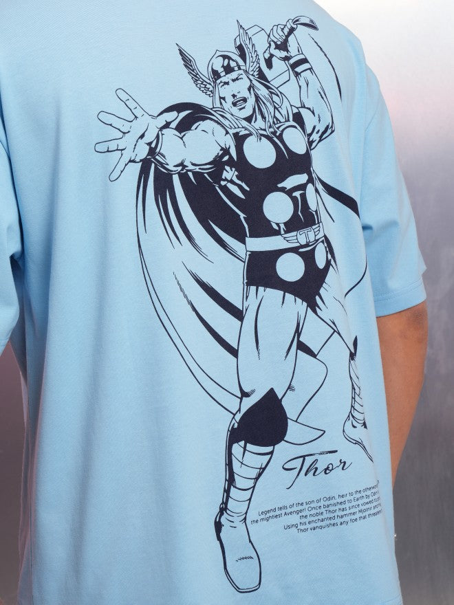 Marvel By Highlander Men Blue Thor Printed Round Neck Oversized Fit T-Shirt - Blue - Image 7