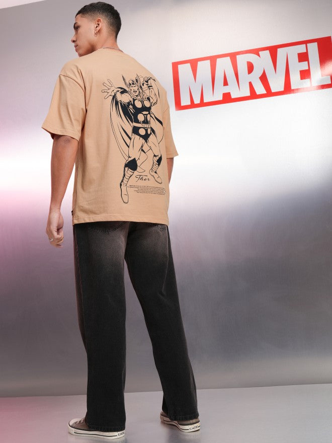 Marvel By Highlander Men Coral Thor Printed Round Neck Oversized Fit T-Shirt - Coral - Image 2