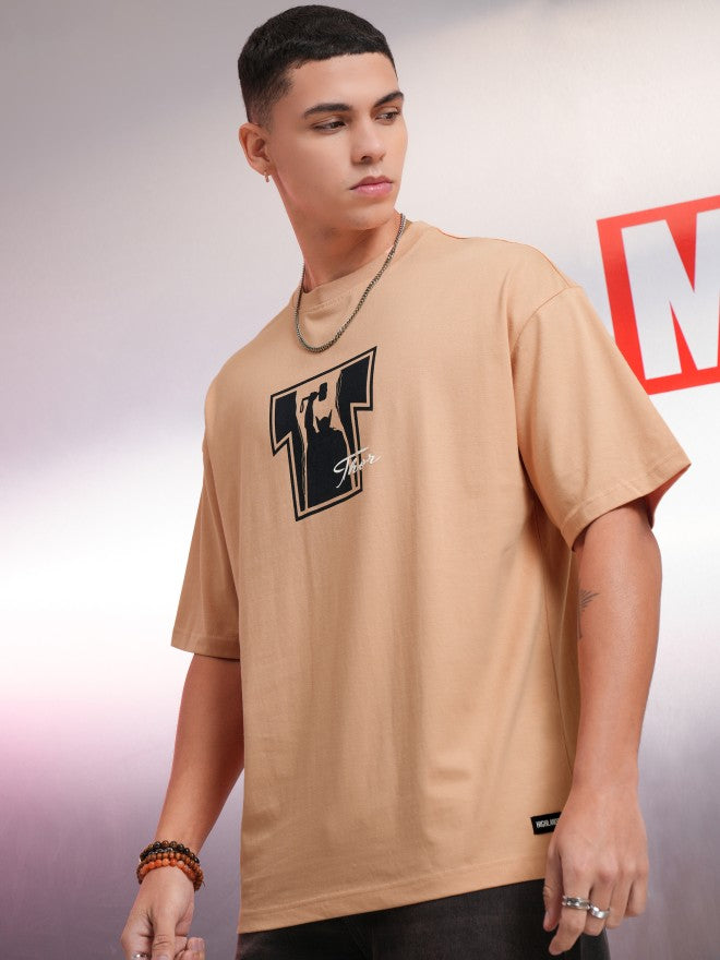 Marvel By Highlander Men Coral Thor Printed Round Neck Oversized Fit T-Shirt - Coral - Image 4