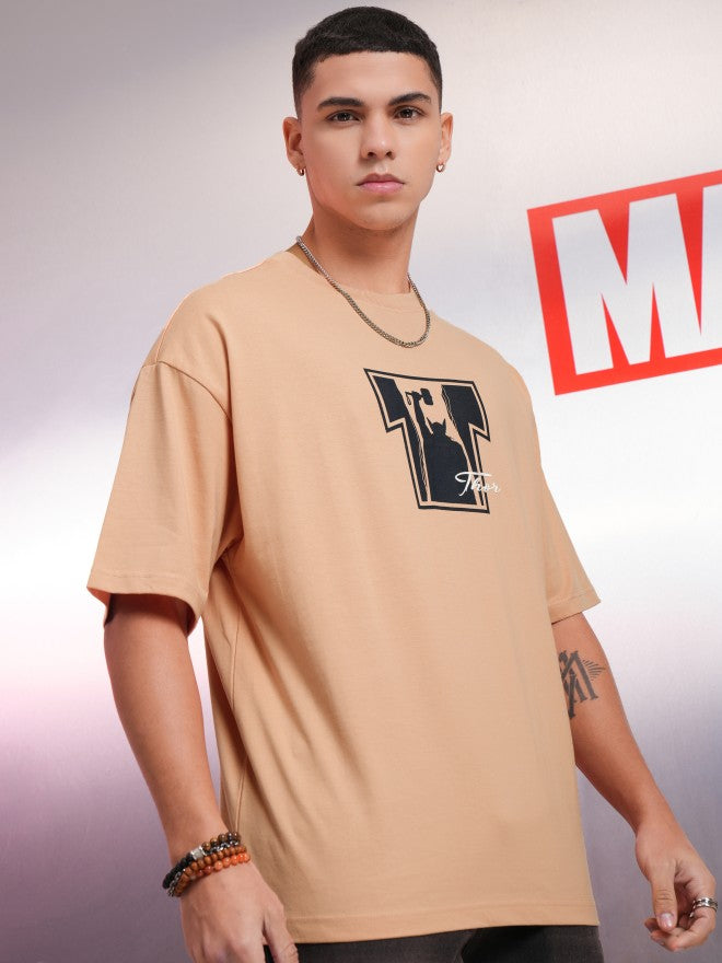 Marvel By Highlander Men Coral Thor Printed Round Neck Oversized Fit T-Shirt - Coral - Image 6