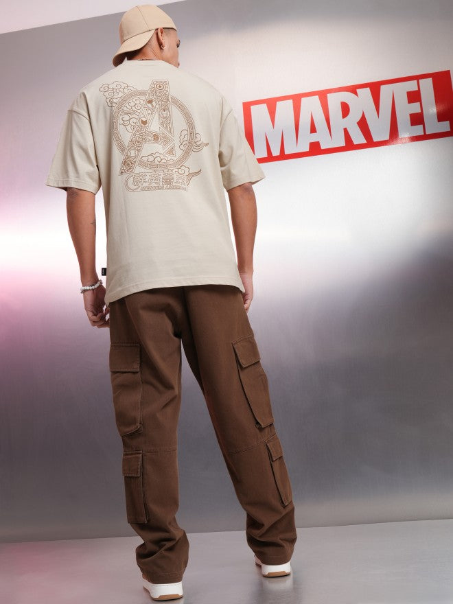 Marvel By Highlander Men Cream Avengers Printed Round Neck Oversized Fit T-Shirt - Cream - Image 2