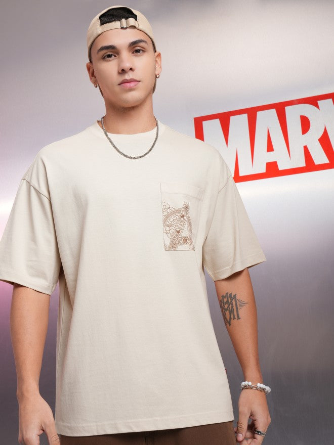 Marvel By Highlander Men Cream Avengers Printed Round Neck Oversized Fit T-Shirt - Cream - Image 3